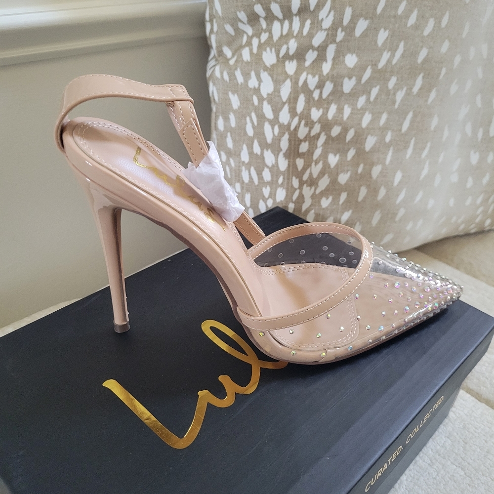 Nude Iridescent Rhinestone Heels